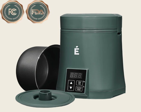 ÉCRU Herb Decarboxylator Green 2oz with its non-stick canister and lids