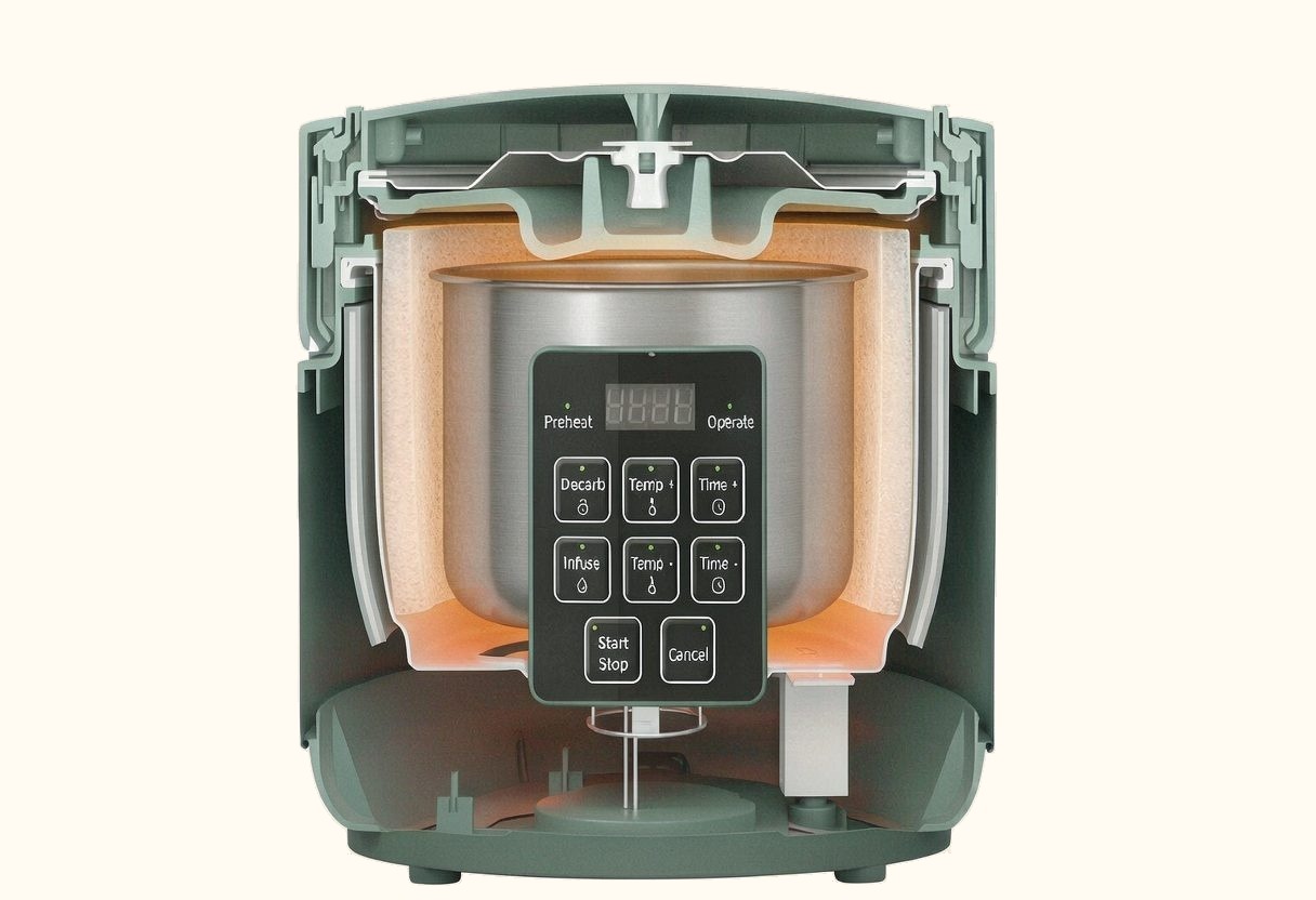 Cutaway of the decarboxylator showing even radiant heat wrapping the canister