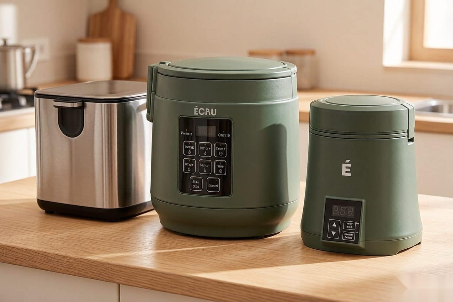 Countertop decarboxylator machines lined up on a kitchen counter for comparison