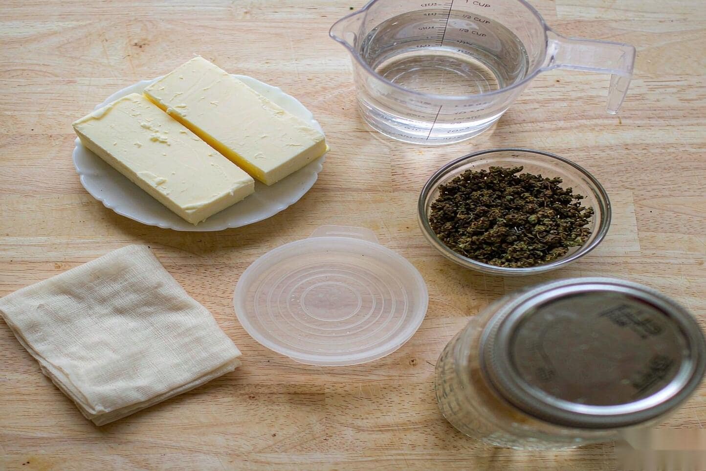 Cannabutter ingredients laid out on a counter