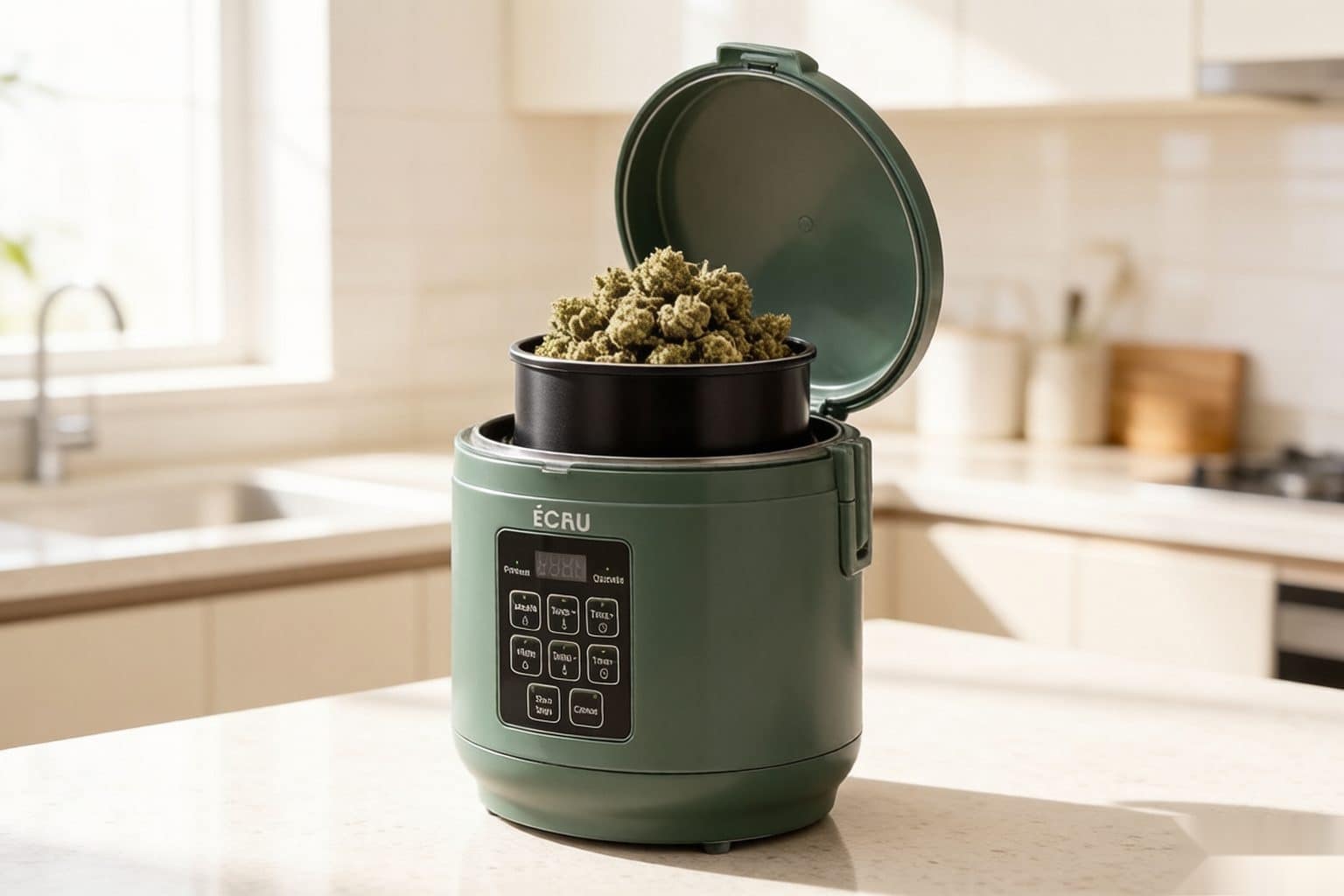 ÉCRU 2-in-1 canister filled with dry flower showing capacity