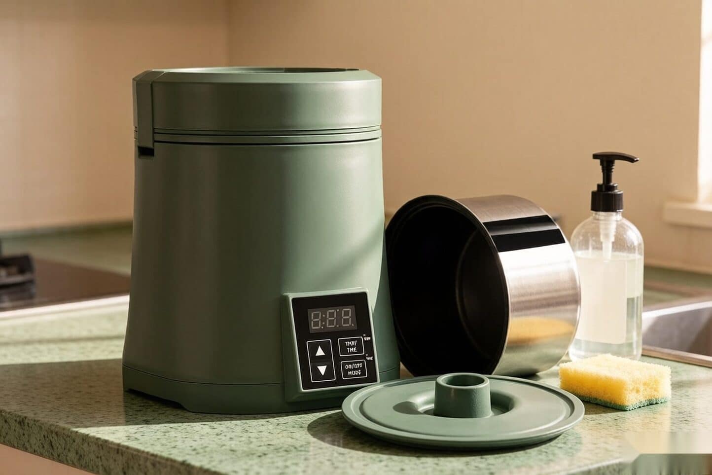 Removable canister, silicone lid, and cover lid being washed